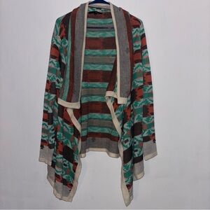 6 Sheep Aztec Open Front Mohair Knit Cardigan Sweater Size L